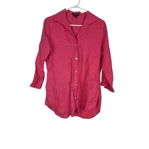 Paperwhite 100% Linen Top 10 Womens Beachy Pink Button Front Back Coquette